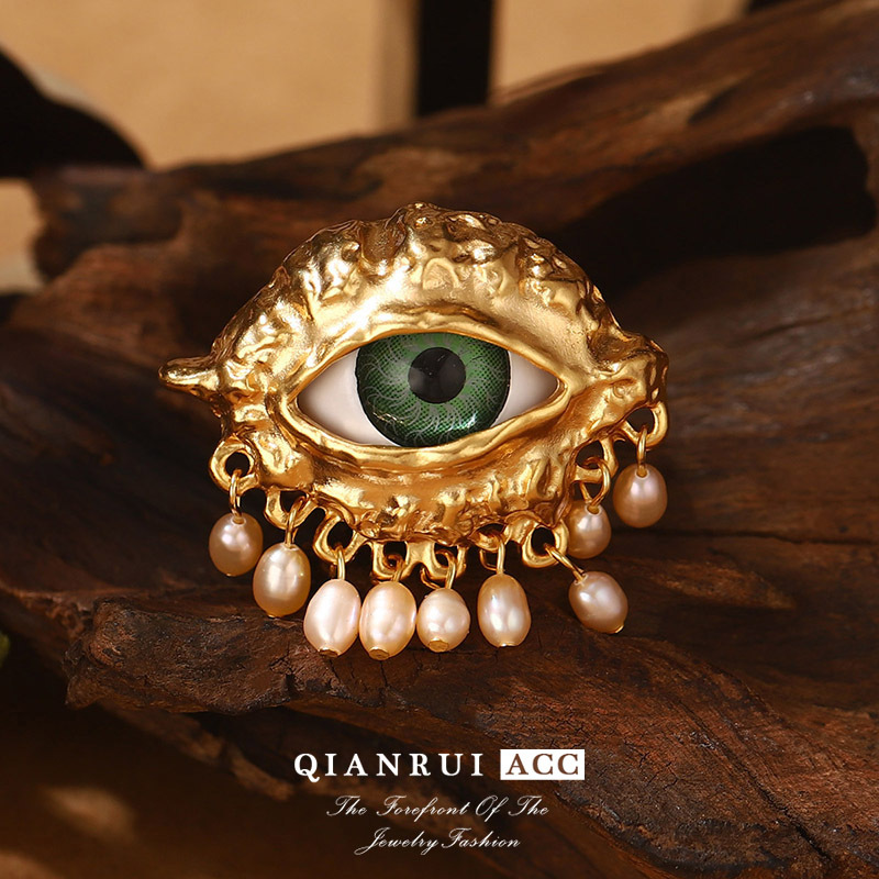 恶魔之眼珍珠夸张开口戒指莫奈花园油画系列流苏花卉珐琅耳环批发详情33