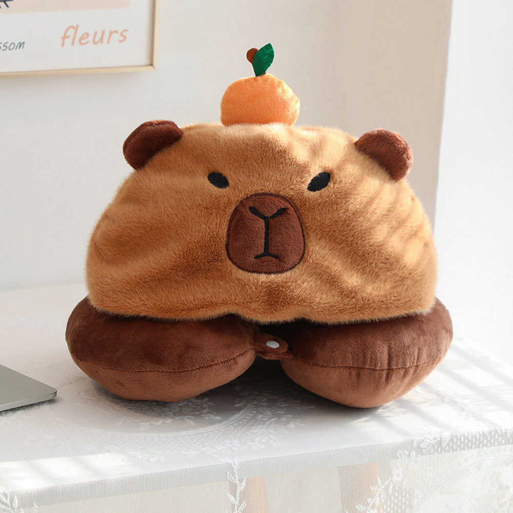 跨境爆款日系卡通史迪仔连帽颈枕毛绒玩具U型枕办公室午睡枕批发详情7