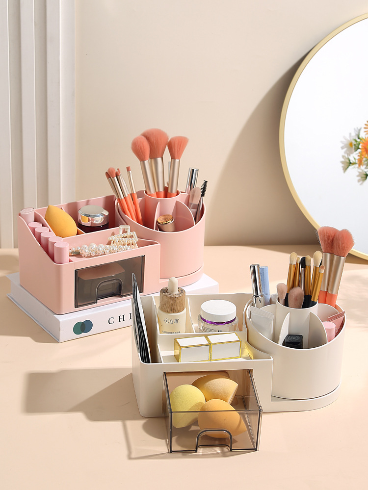 Rotating pen holder, multi-compartment desktop, lipstick and stationery, desk shelf, cross-border exclusive, with drawer compartment desktop storage box pic 19