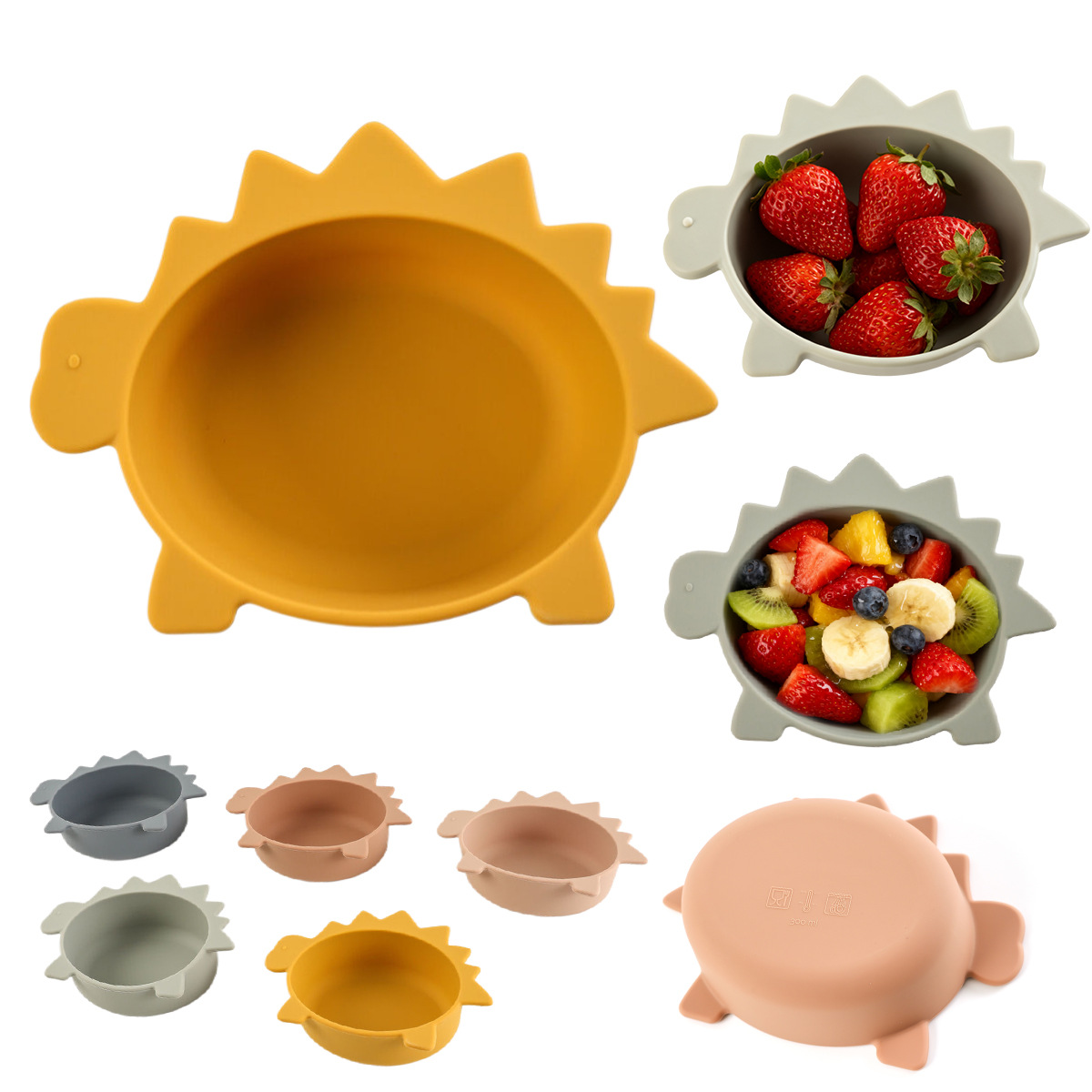 跨境热卖剑龙宝宝硅胶碗新国标幼儿学吃饭防洒防烫防摔硅胶辅食碗详情7