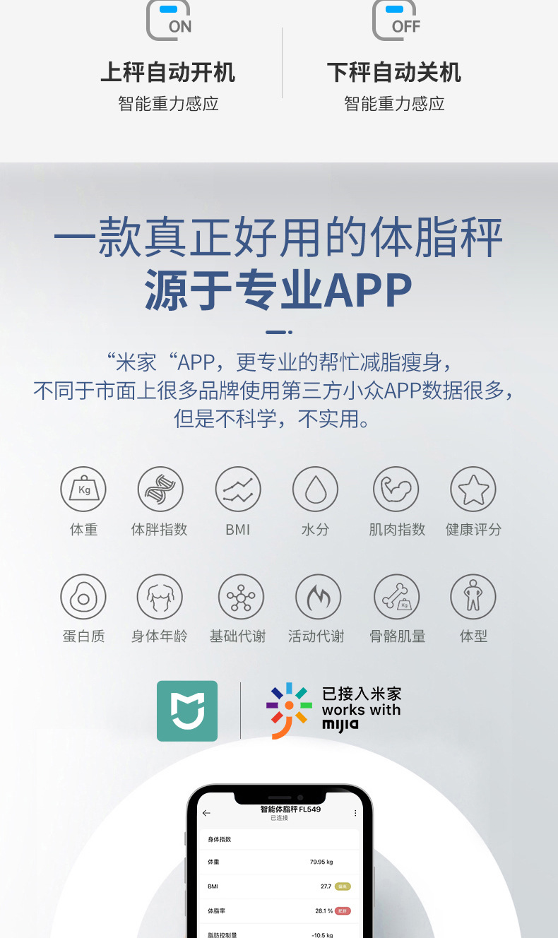 体重秤家用智能体脂秤小型称重电子秤人体充电款高精准米家测脂肪体重电子称家庭人体电子称详情4