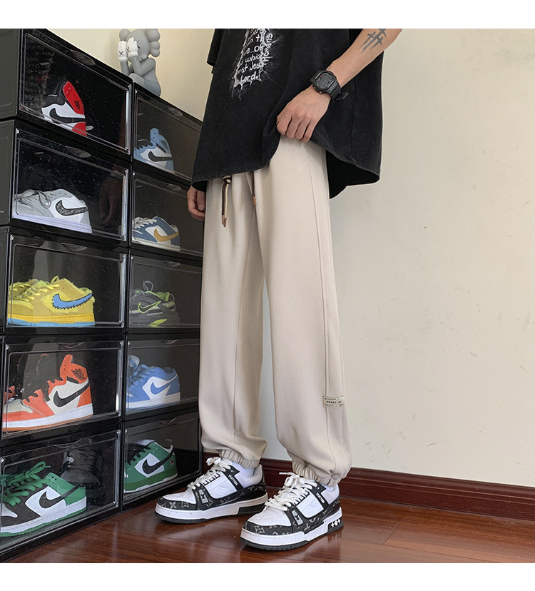 华夫格裤子男士2024秋季潮牌宽松九分束脚卫裤大码青年休闲运动裤详情17