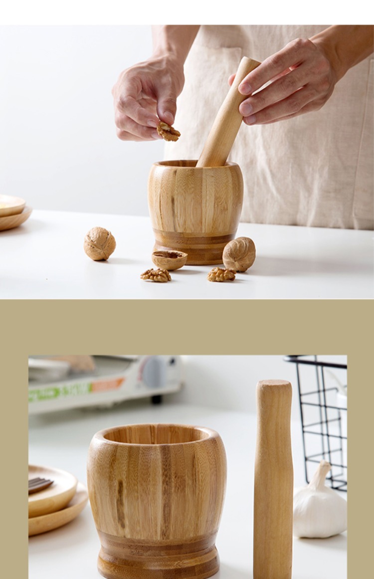 1F13 bamboo garlic mashing jar, kitchen garlic mashing machine, mortar, household small tools, garlic press, large ginger mashing machine, garlic puree machine pic 12