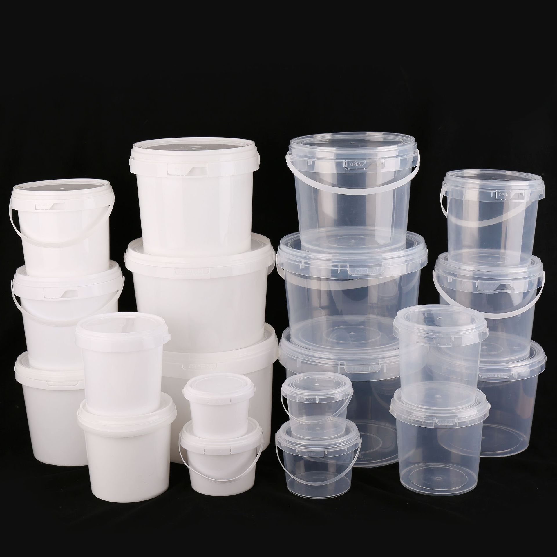 Food-grade PP plastic bucket with sealed transparent lid, fruit milk tea packaging storage bucket, round and square 5L water bucket, small chemical industry pic 1