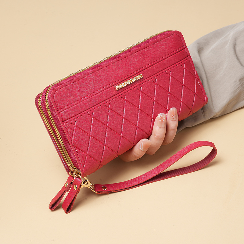 厂家批发双层拉链钱包长款女式大容量零钱包时尚手拿包多用手机包详情4