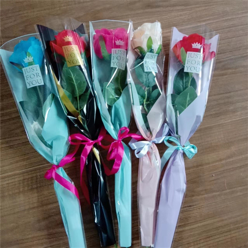 现货发光玩具七夕情人节玫瑰花礼物七彩玫瑰花彩色仿真玫瑰花束详情4