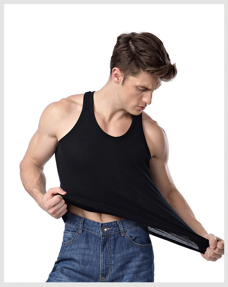 浪莎背心夏季男士纯色纯棉打底衫修身型紧身运动休闲t恤批发代发详情12
