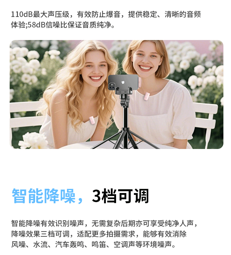 新款M8迷你无线领夹麦克风一拖二带充电仓抖音直播智能降噪领夹麦详情11