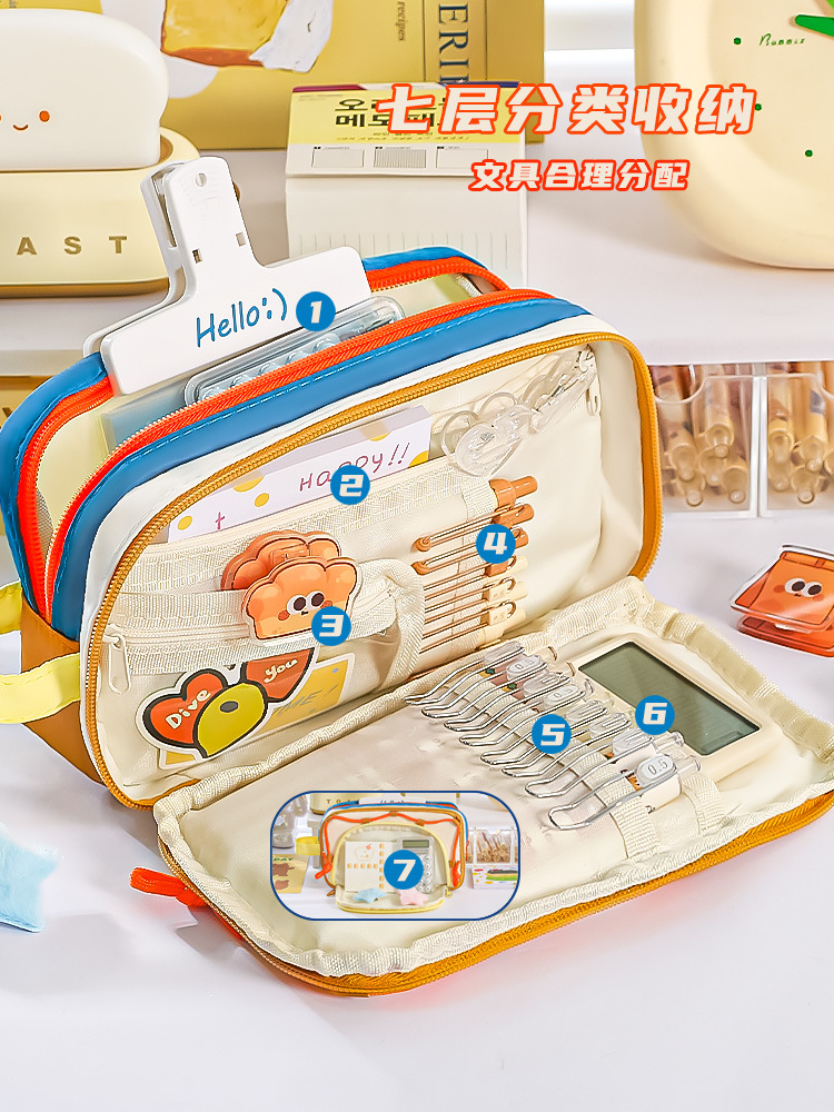 拼色多层大容量满天星笔袋小众手提高颜值多功能中小学生文具袋详情3
