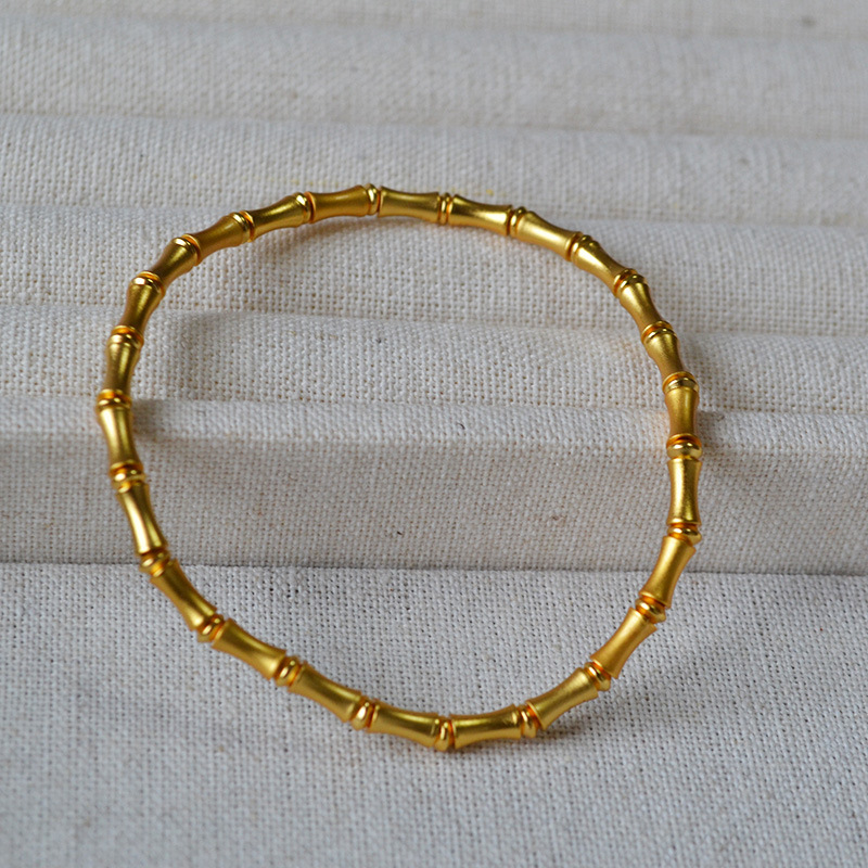 国潮新中式小众文艺复古黄铜古法镀金磨砂竹节弹力手链节节高升女详情6