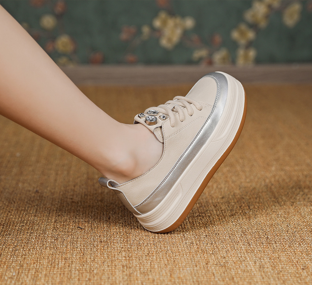 真皮休闲鞋女厚底增高2025春夏季新款复古板鞋百搭平底单鞋潮详情6