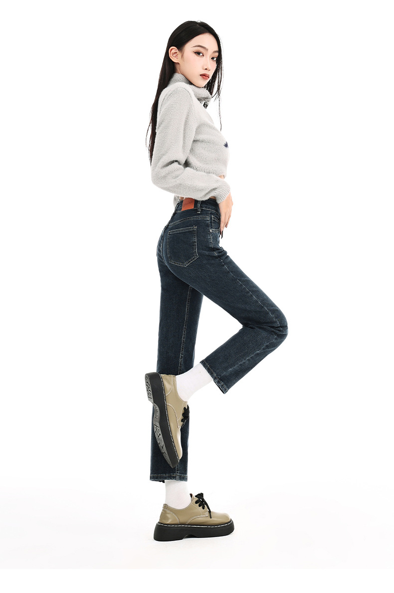 Blue-gray smoke tube jeans for women in spring 2025, petite slimming baguette pants, 9-inch straight leg pants pic 22