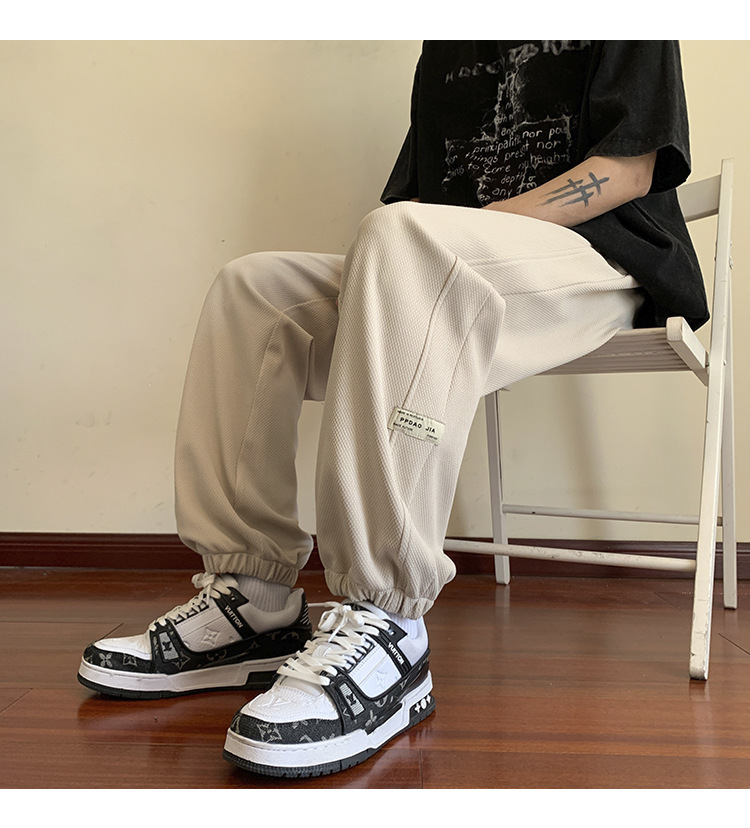 华夫格裤子男士2024秋季潮牌宽松九分束脚卫裤大码青年休闲运动裤详情14