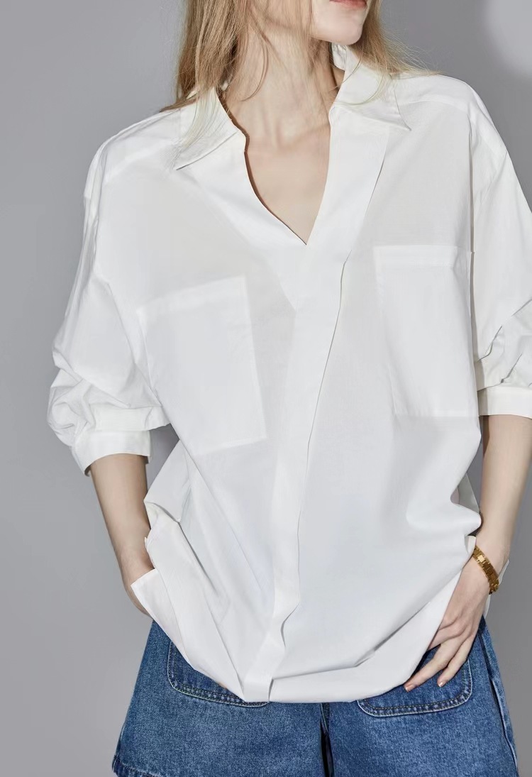 ELLE白色长袖设计感衬衫女2023夏季新款宽松显瘦薄款轻奢高级上衣详情16