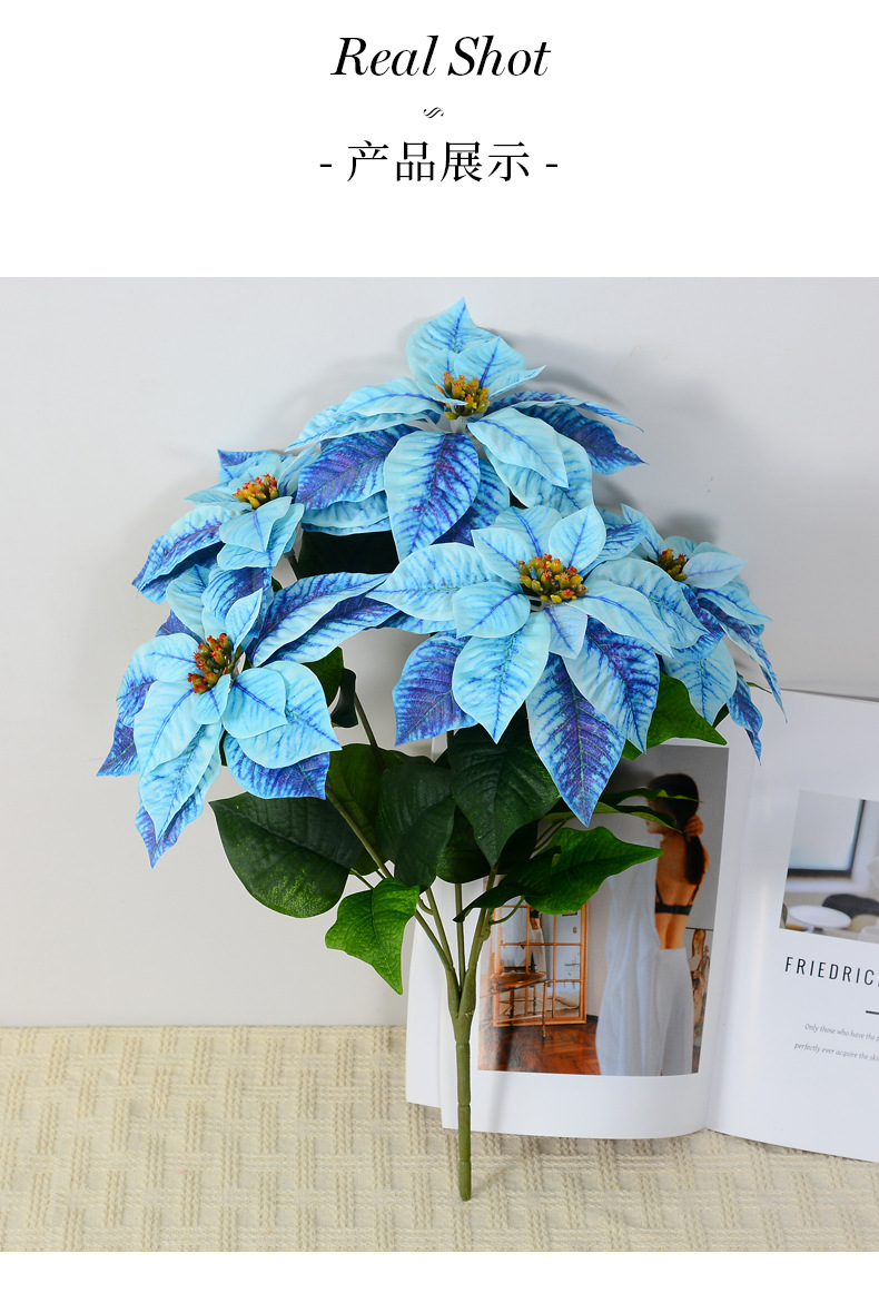 仿真花束绒布圣诞花假花一品红绢花园艺盆栽圣诞花绢花现货批发详情11