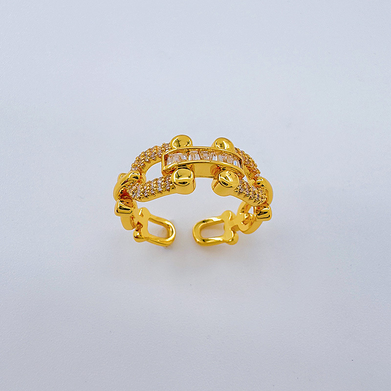 Bergamota nuevo anillo chapado en oro real calado simple europeo y americano anillo abierto hebilla de herradura personalidad hebilla de anillo versátil pic 8