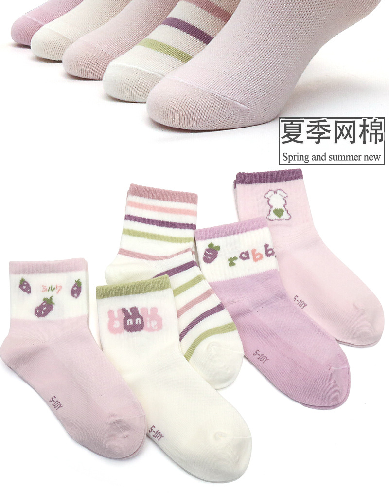 六指鼠春网眼款儿童袜子精梳棉夏季女孩卡通男宝袜子韩版棉袜中筒详情12