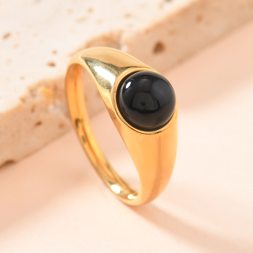 跨境时尚不锈钢铸造饰品 宫廷风铸造圆形镶天然石钛钢戒指厂家详情11