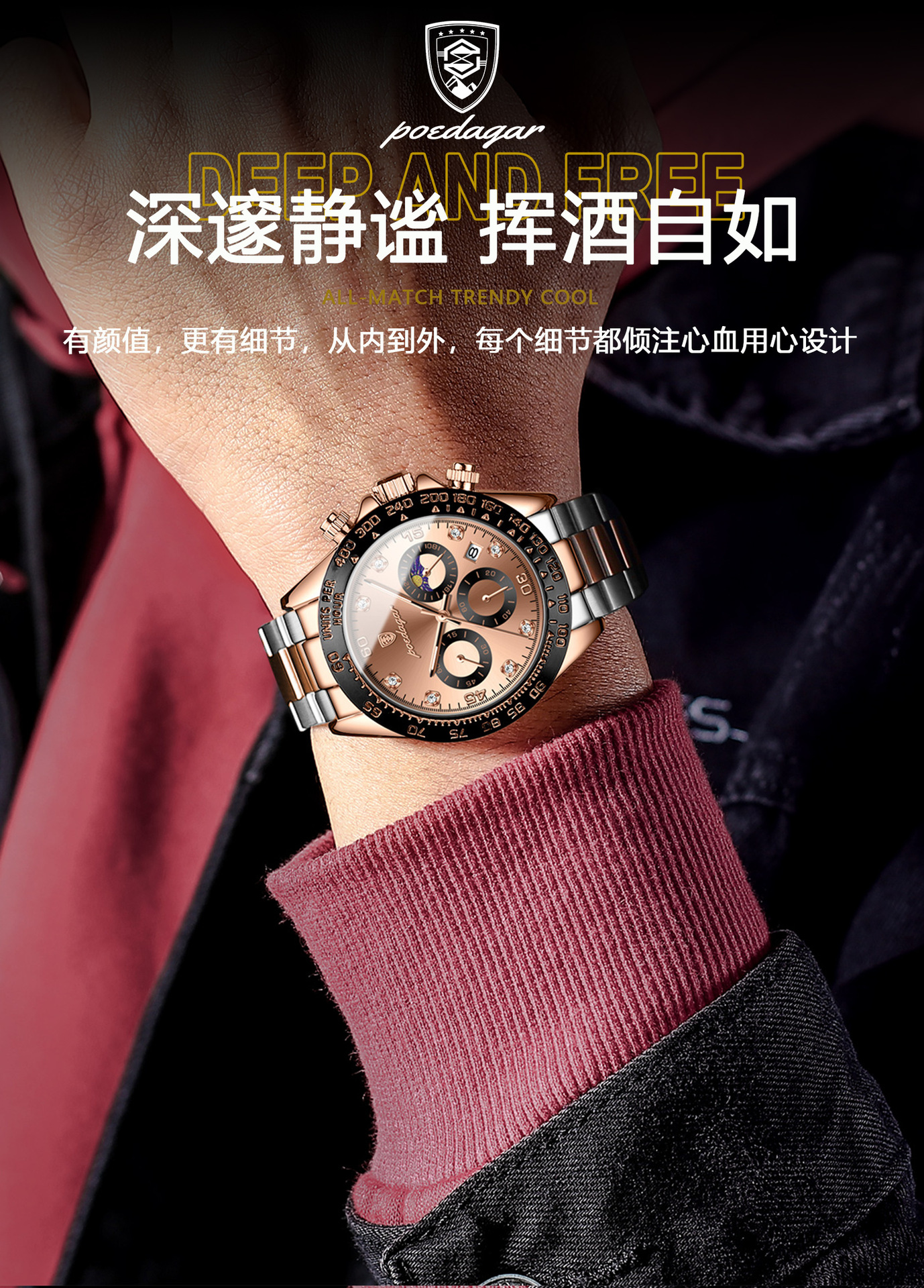 瑞士品牌防水男士手表多功能时尚钢带石英表直播外贸爆款一件代发详情4