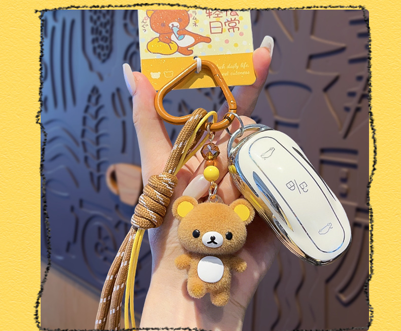 正版轻松小熊轻松日常系列钥匙毛绒玩偶挂件可爱小熊包包钥匙挂件详情9