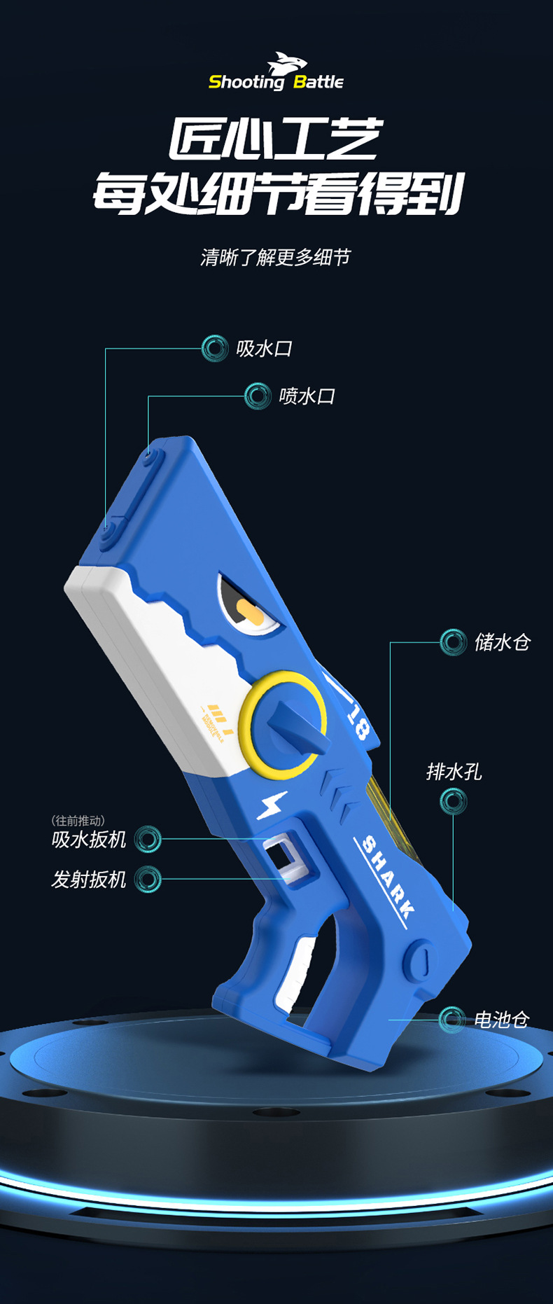爆款鲨鱼电动自动连发儿童玩具高压强力滋水枪室内外戏水玩具水枪详情12