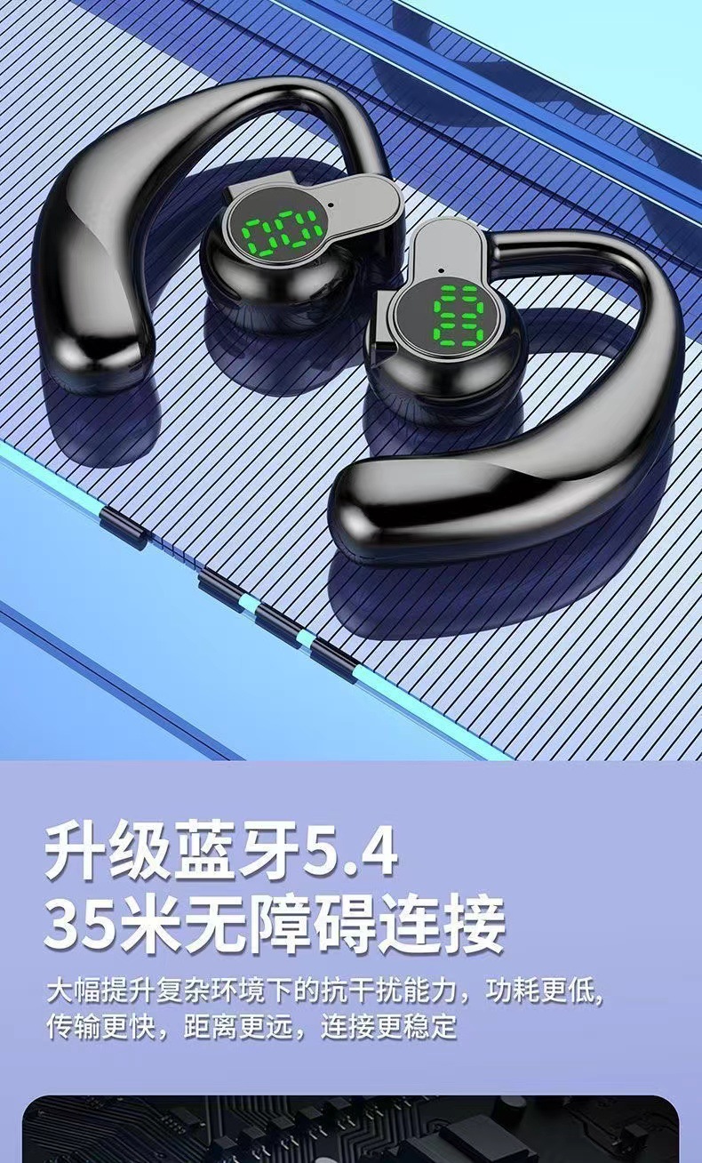 2025 New non-in-ear air conduction business wireless sports call Bluetooth headphones with left and right ear rotating digital display screen pic 4