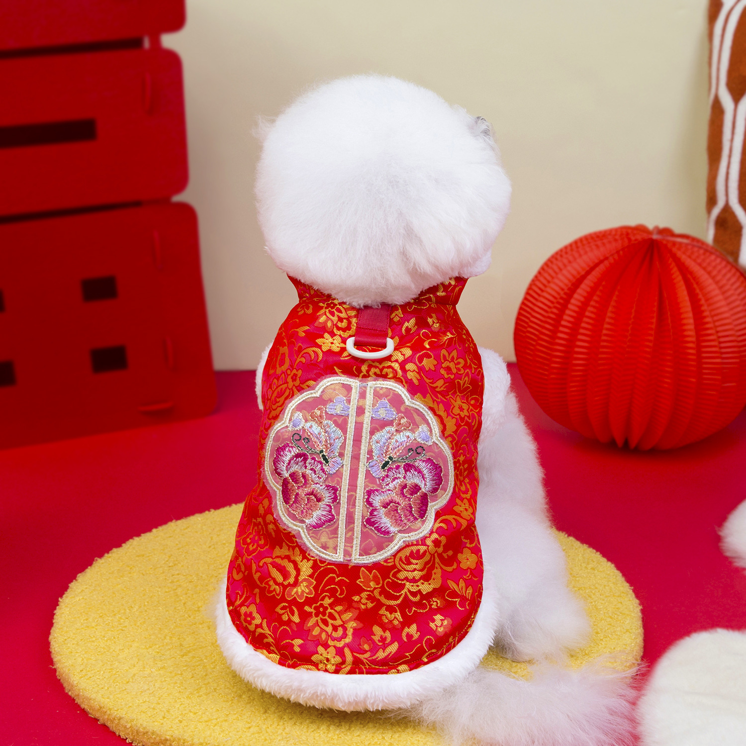 Pet clothing, dog clothes, autumn and winter festive outfits, new pet New Year outfits, Tang suits, 25 peony embroidery Tang suits, cotton-padded jackets pic 8