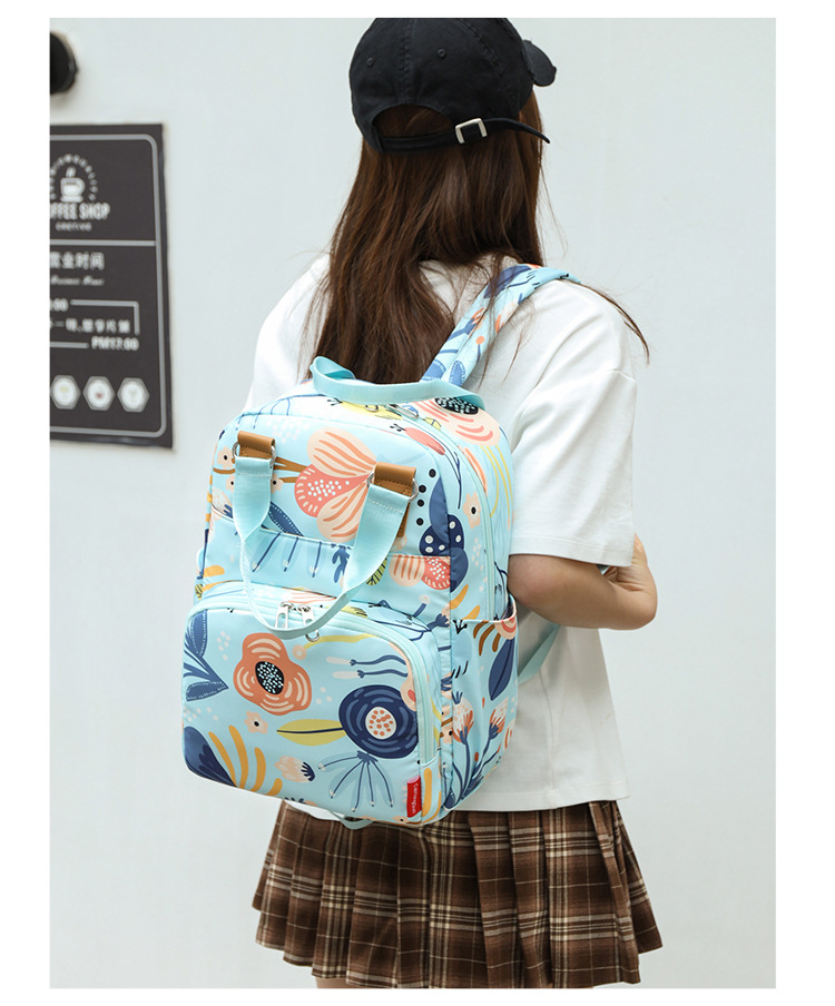 印花大容量外出双肩包时尚女背包婴儿奶瓶保温跨境热销母婴妈妈包详情17