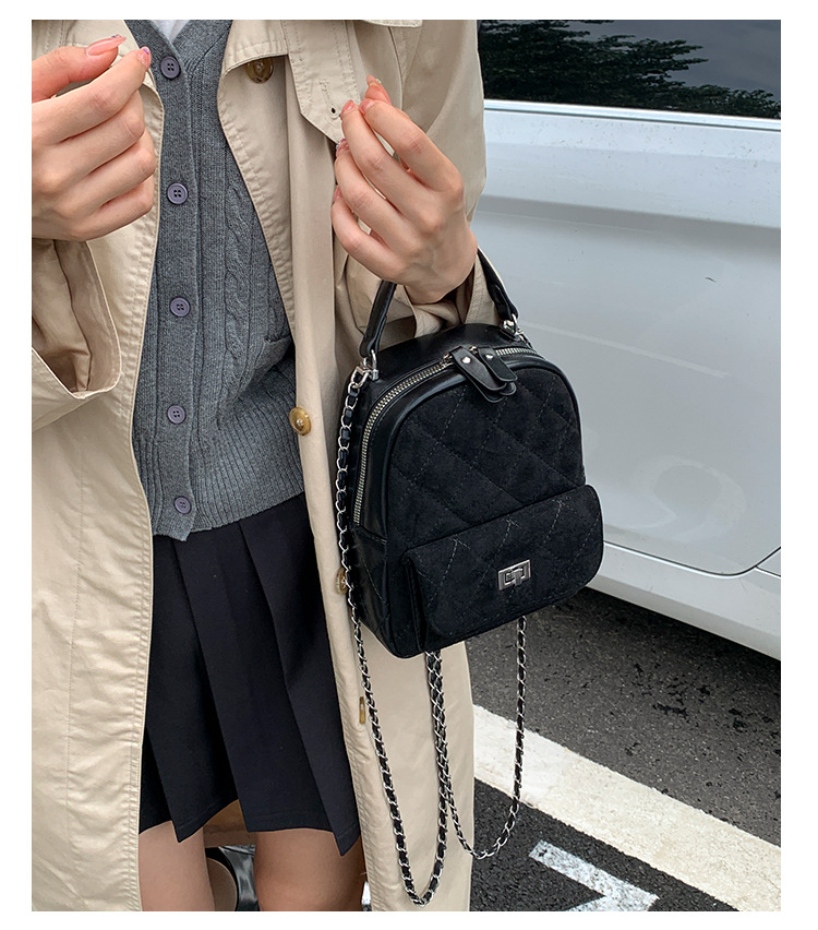 时尚小香风菱格链条女包新款绒面双肩包小众百搭手提包儒雅休闲包详情17