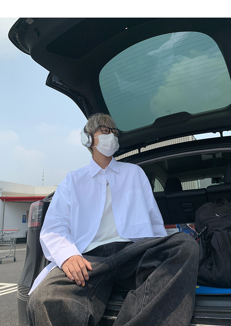 简恒薄款纯棉纯色衬衫男士长袖宽松防晒外套秋季痞帅日系休闲衬衣 pic 20