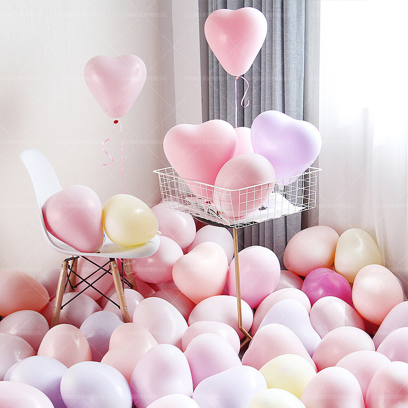 Macaron heart-shaped balloons for the Qixi Festival confession, wedding decoration, birthday party, cute girl atmosphere, and non-toxic pic 1