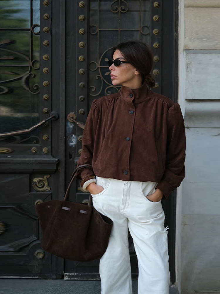 European and American cross-border 2025 Spring and Autumn Fashion New retro jacket coat, loose lapel short brown versatile top pic 5
