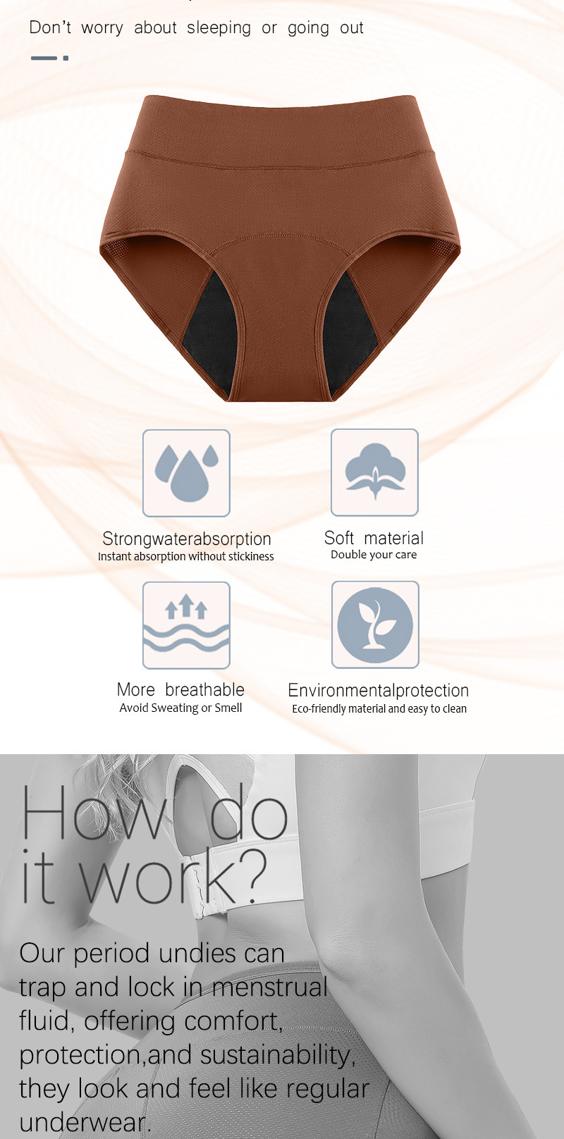 亚马逊爆款女性多色可选层吸收经期女士内裤透气孔防漏经期生理裤详情6
