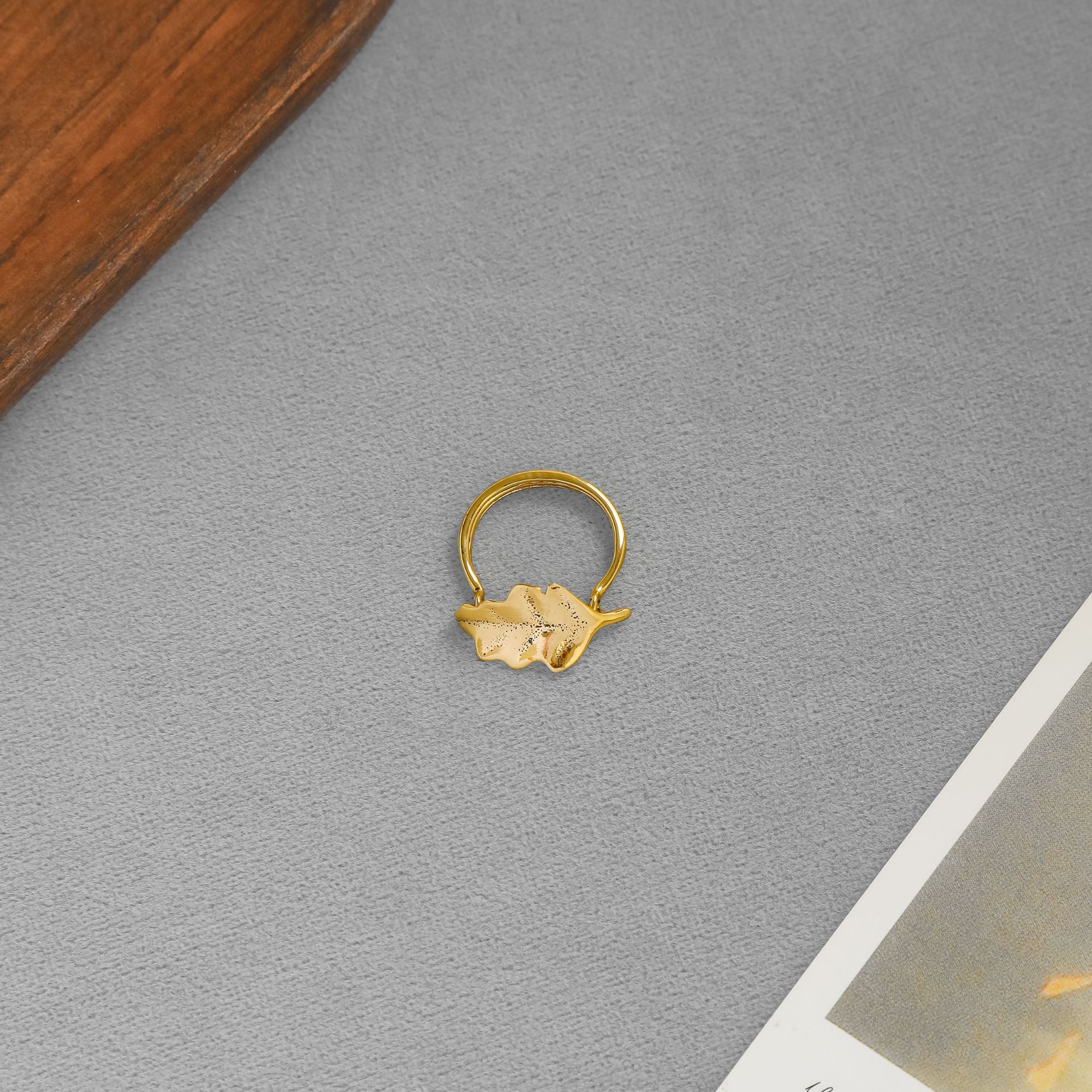 LEMA*家金面具系列树叶戒指 限定款美式复古做旧简约小众叶子戒指详情5