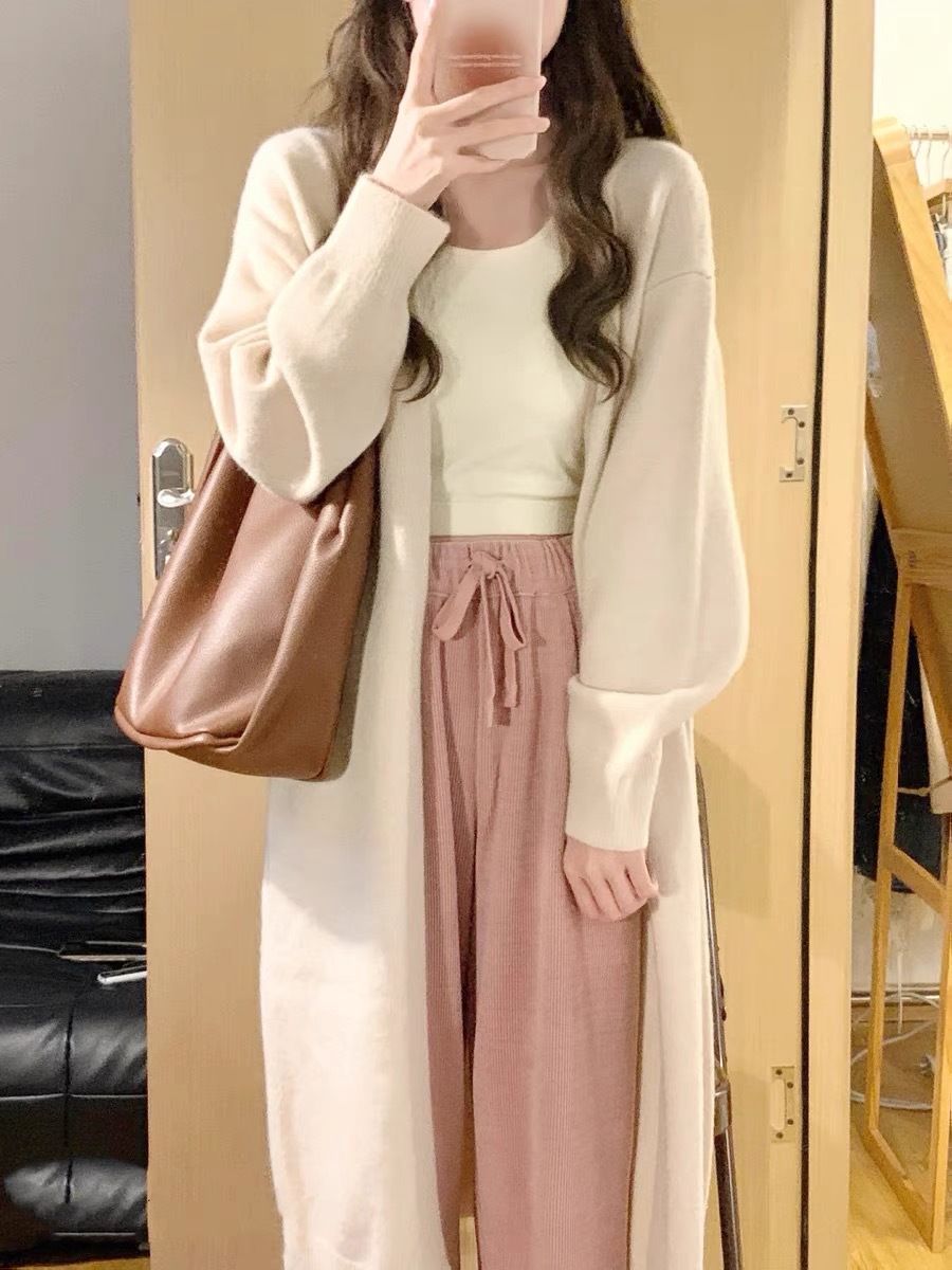 KANING灰色中长款过膝毛衣外套女2025春季慵懒风薄百搭针织衫开衫详情9