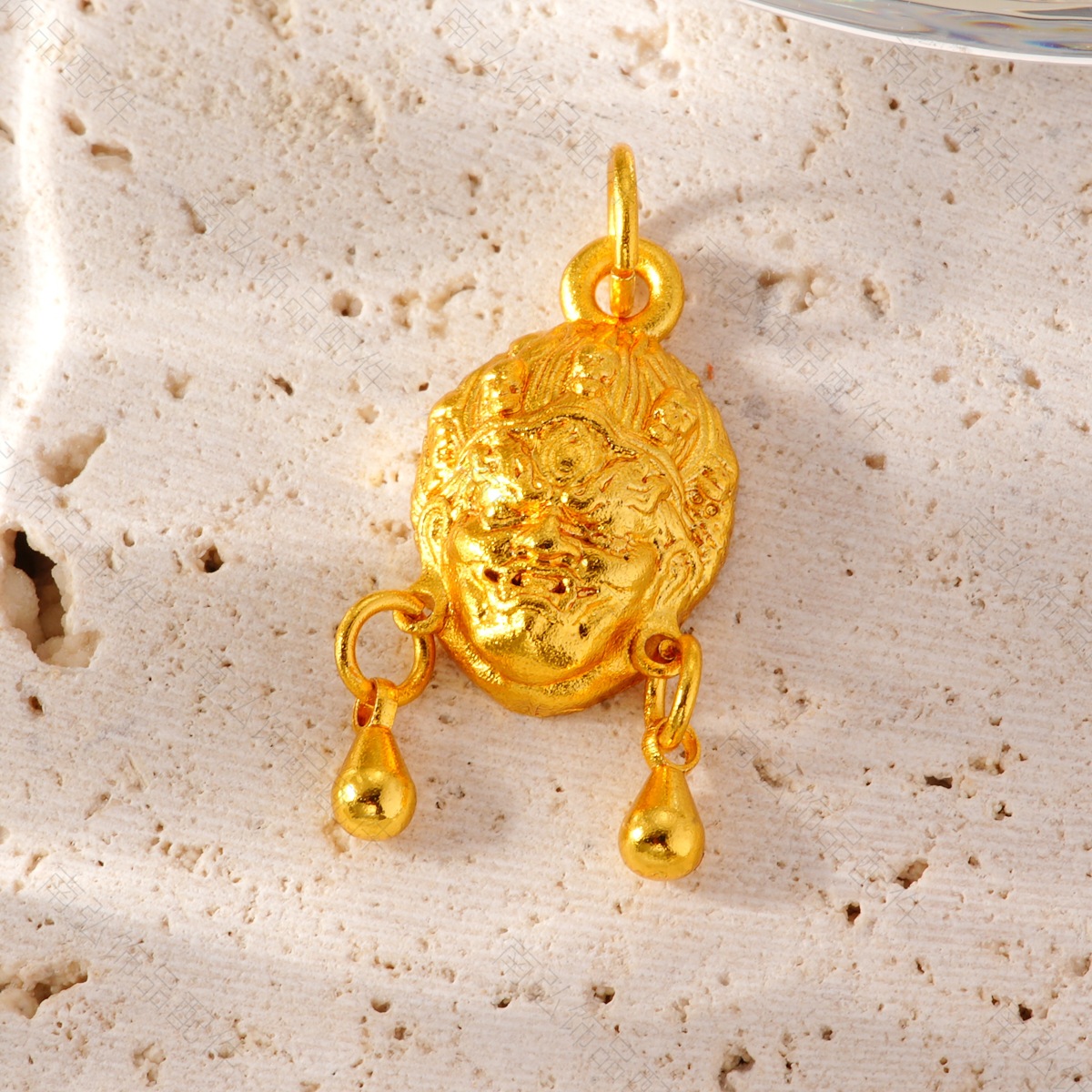 New ancient-style sand gold Zakiram Yellow God of Wealth six-character Mantra pendant, Chinese-style bracelet necklace DIY accessory matching pic 8