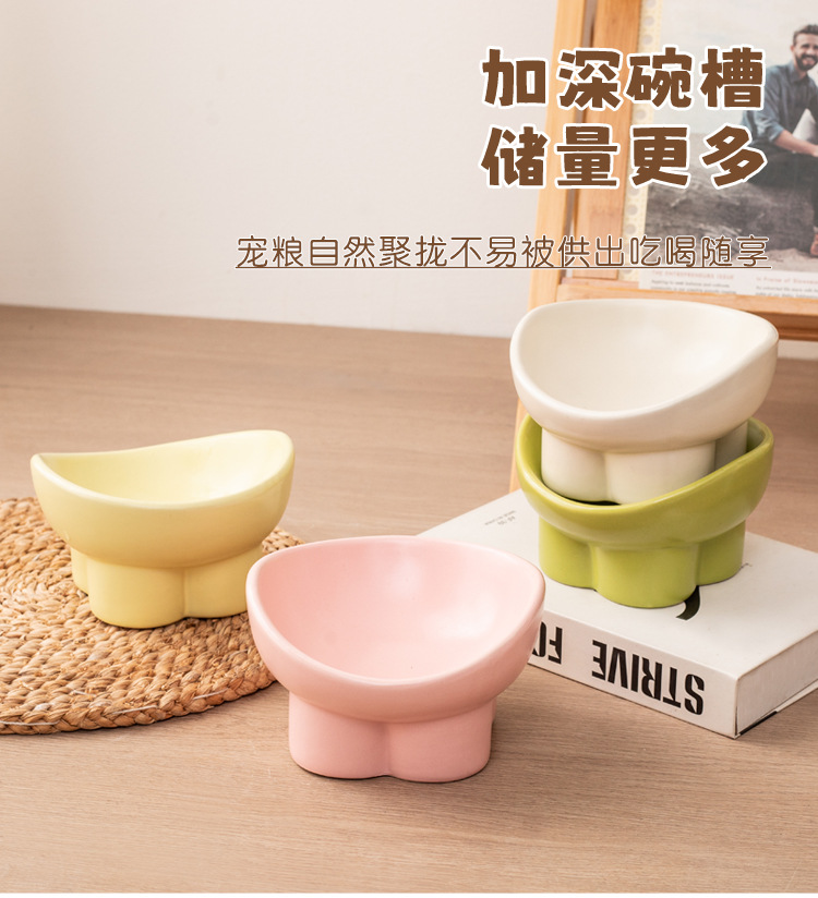 Cat bowl, ceramic food bowl, water bowl, cervical vertebrae protection, high legs, slanted mouth, cat drinking bowl, pet bowl, dog rice bowl, food basin pic 14