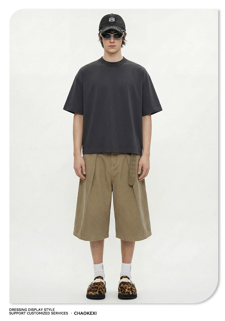 Summer new knitted patchwork color-blocking collar 100% cotton short-sleeved American trendy brand versatile short T-shirt top for men pic 23