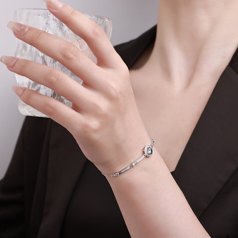 S925 sterling silver bracelet, one-carat Mosan luxury round bag bracelet, live-streaming same style, Korean version, high-end and light luxury pic 18