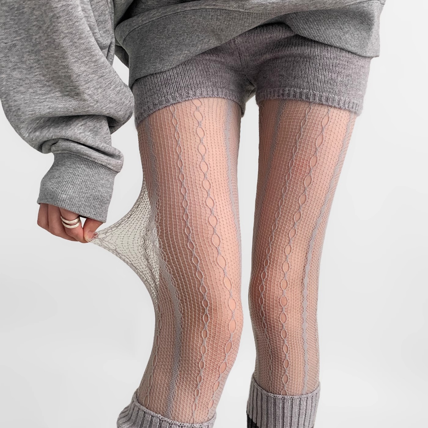 Off-the-beaten-style lace jacquard vertical striped net socks 20D, slimming, anti-shedding, sexy mesh pantyhose base socks pic 2