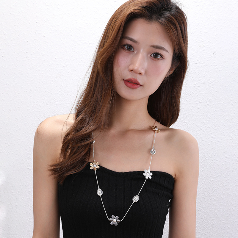 跨境专供女士长款毛衣链花朵撞色时尚简约风亚马逊热销金属项链详情5