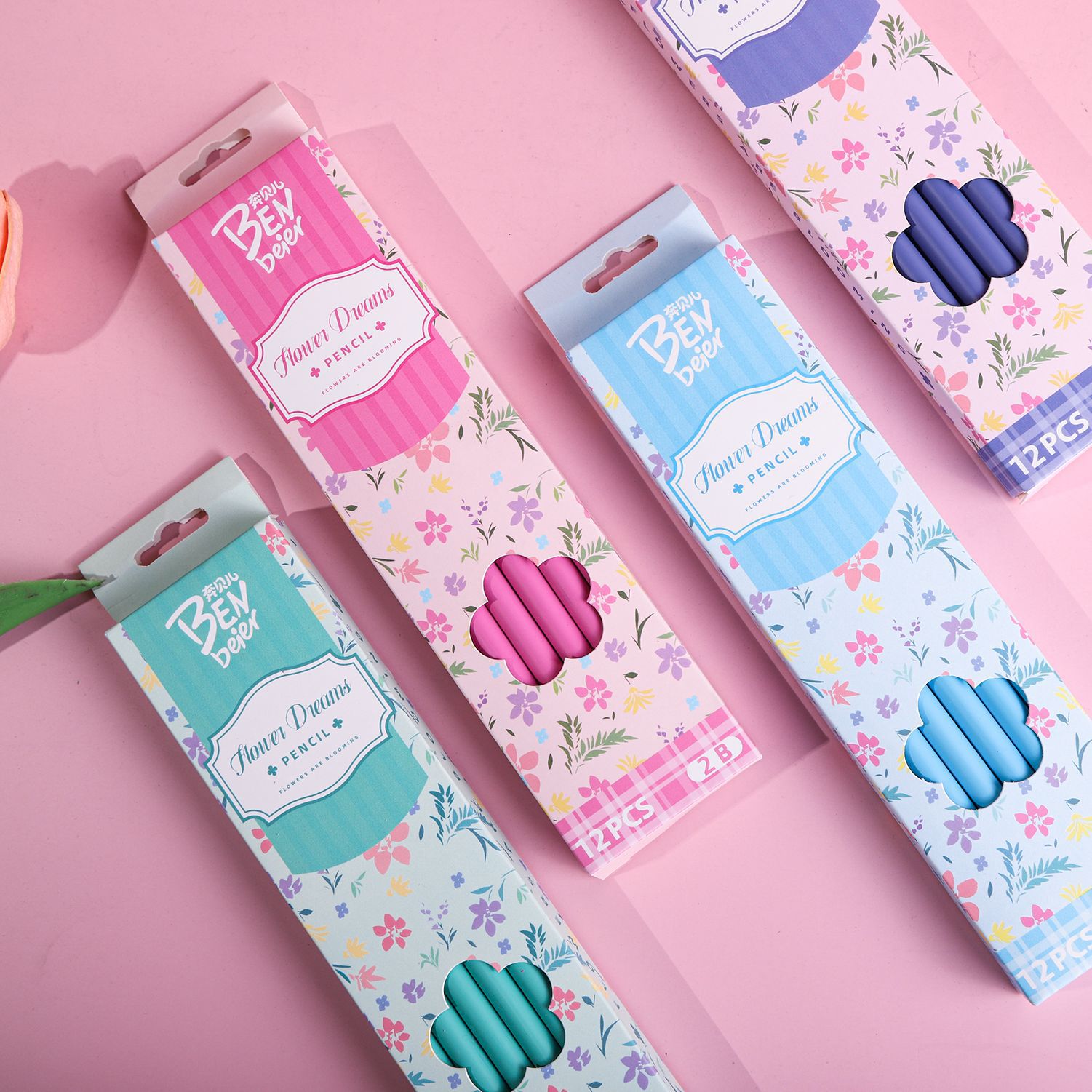 Cartoon and fresh floral print pencils, a special writing stationery for students. 12 cute 2b pencils in a box pic 7