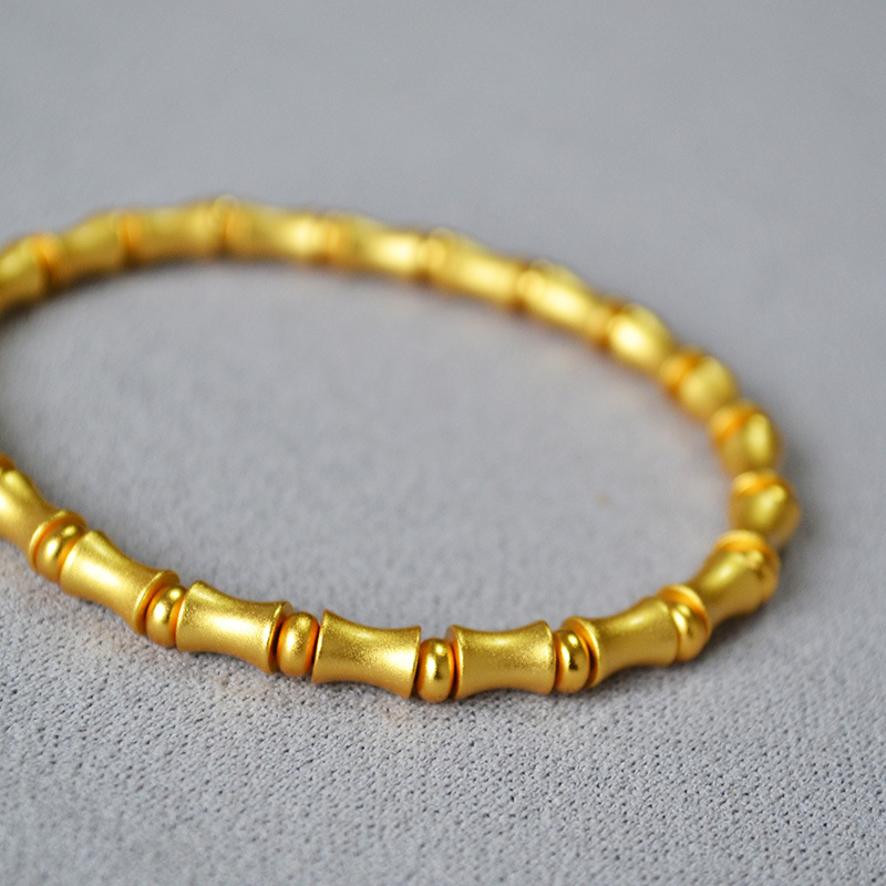 国潮新中式小众文艺复古黄铜古法镀金磨砂竹节弹力手链节节高升女详情14