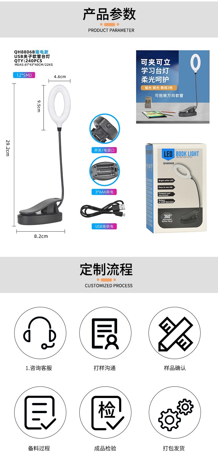 LED护眼学习夹子台灯 美甲美容自拍直播补光灯学生宿舍夹子灯批发详情14
