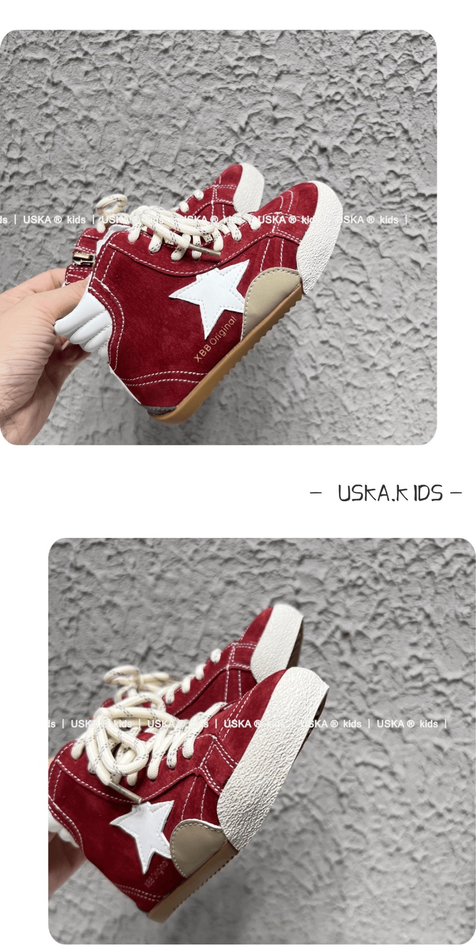 2025秋款韩版童鞋潮牌真皮中大男女童高帮星星复古德训运动休闲鞋详情4