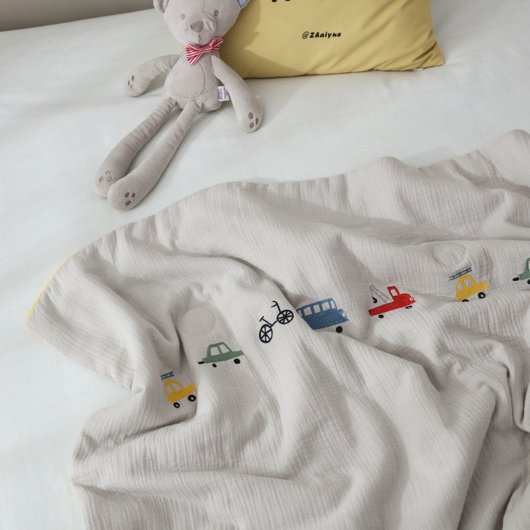 Summer pure cotton double-layer gauze air-conditioned quilt for newborns, washed and embroidered baby summer quilt pic 4