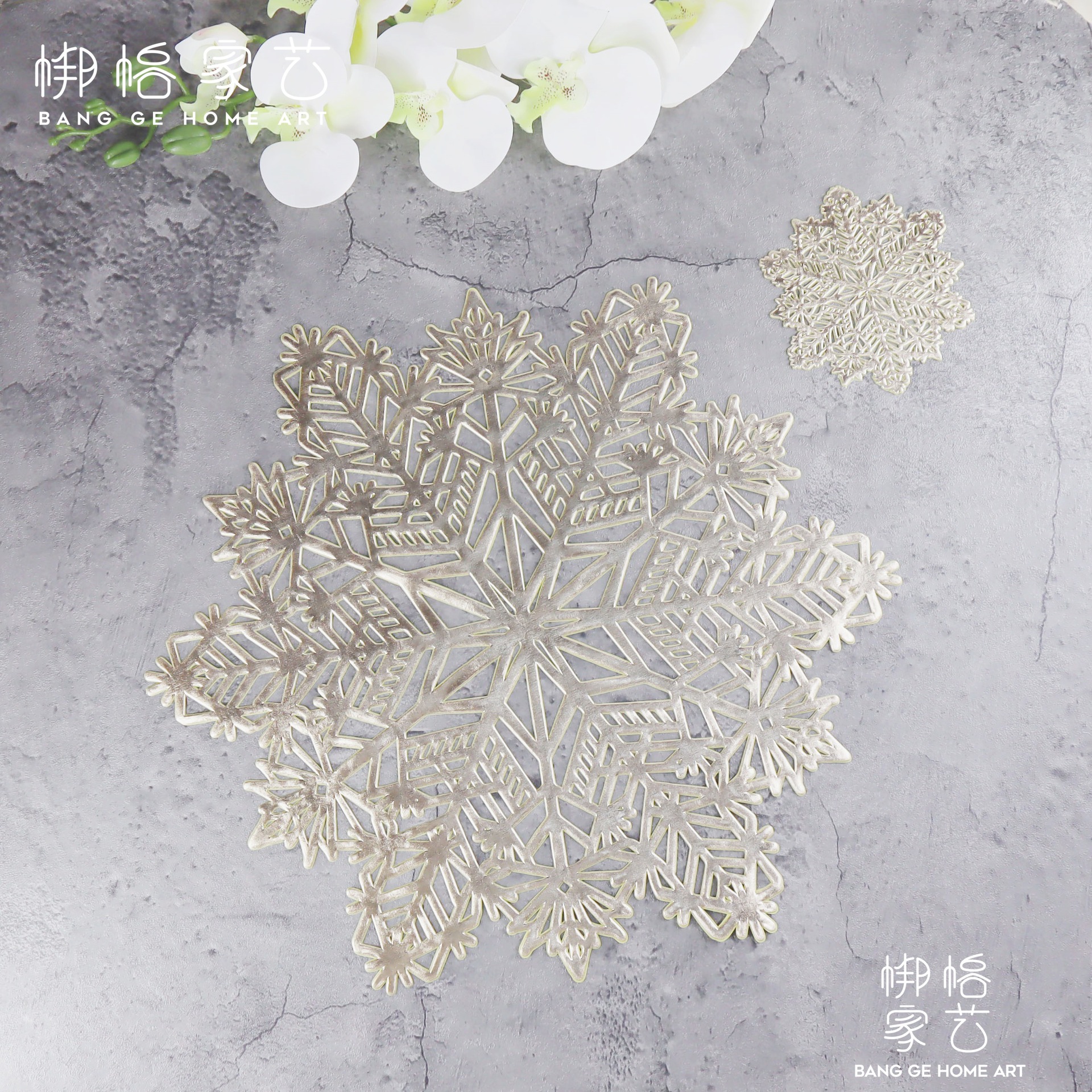 雪花PVC餐桌垫西餐垫隔热垫厨房垫子圣诞节主题烫金缕空餐桌垫详情17