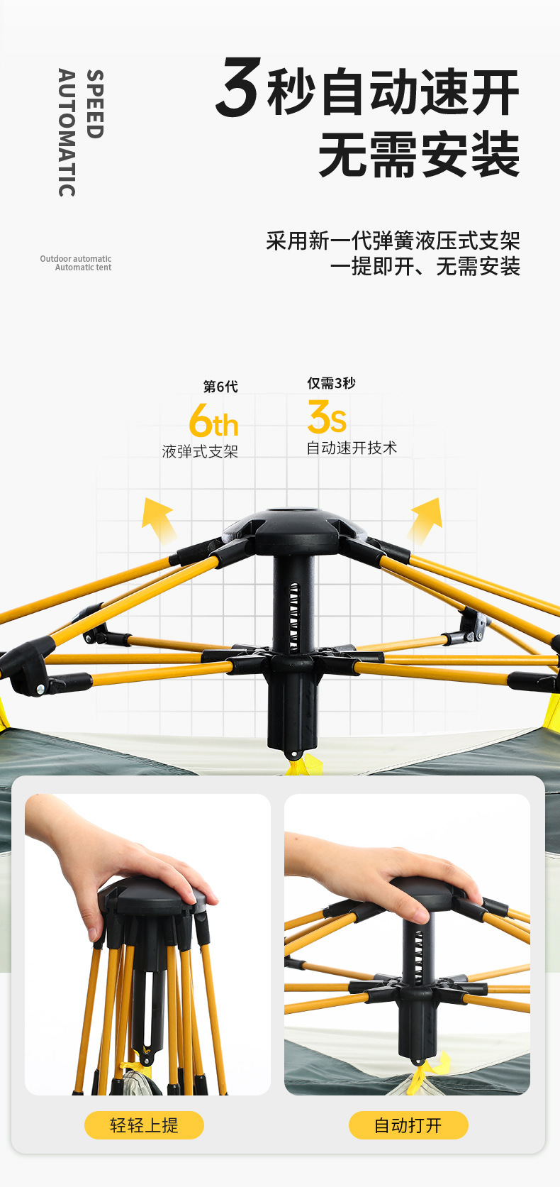 全自动便携式户外帐篷野营沙滩公园两门两窗速开运动山地露营用品厂家批发详情2