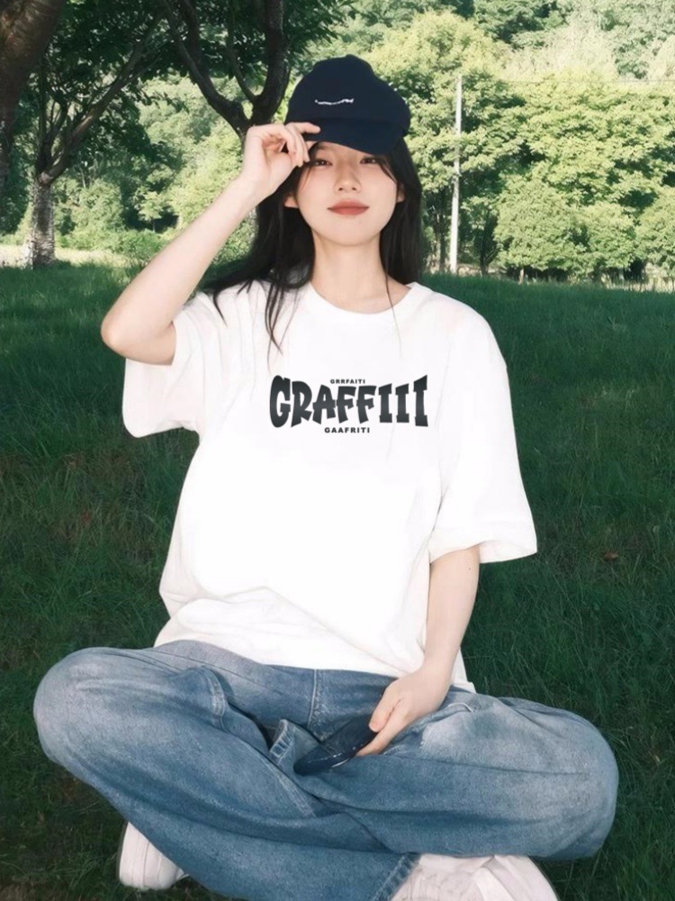 纯棉短袖t恤女美式新款宽松休闲上衣夏季上衣白t恤230克女装短袖详情44