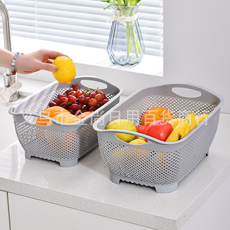新款塑料沥水篮水果盘客厅茶几淘米滤水篮厨房家用双层洗菜盆大号详情3